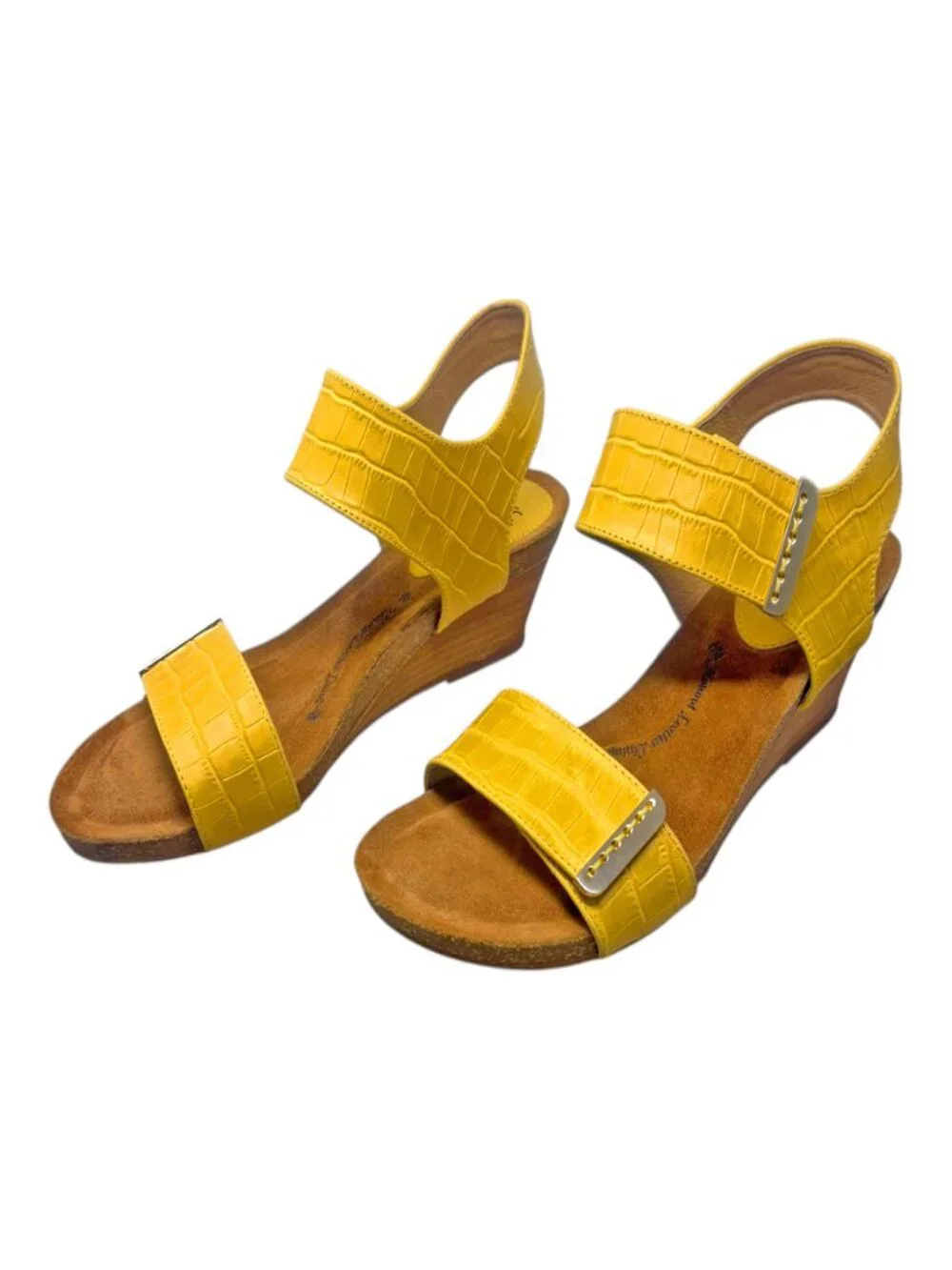 Sofft Verdi Yellow Full Grain Embossed‎ Leather Wedge Sandal